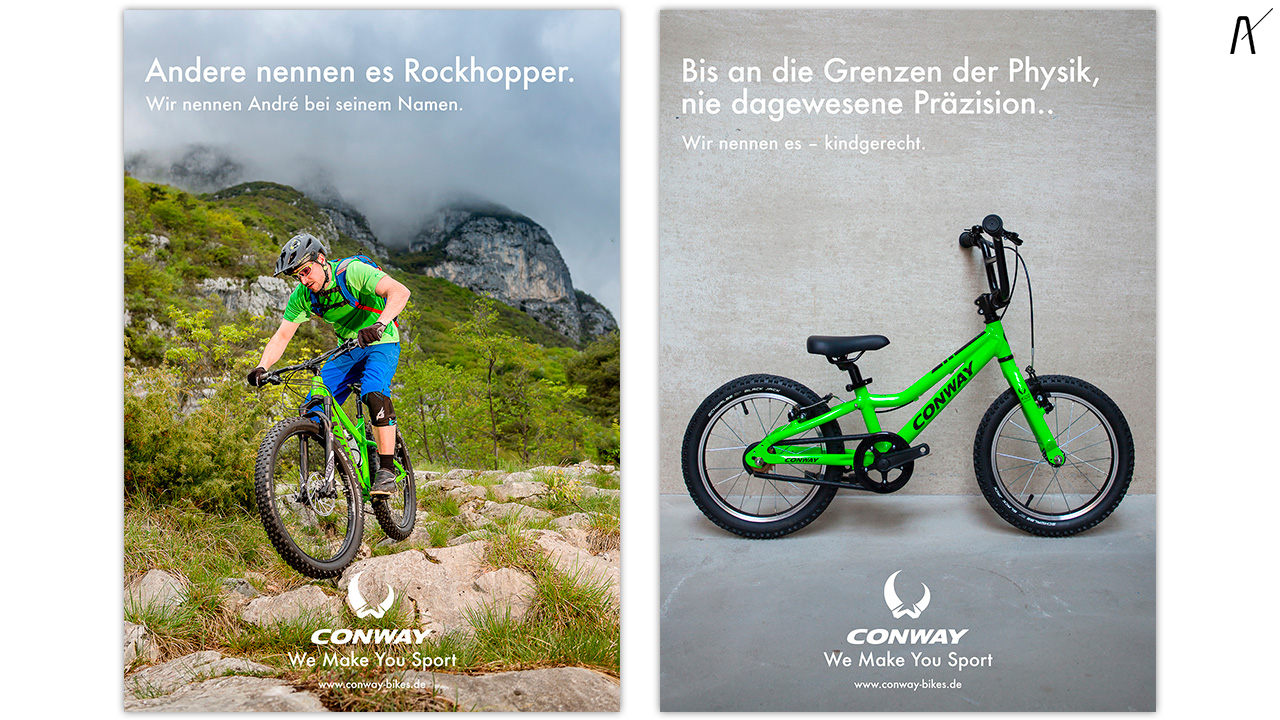 Anzeigen, Poster Kampagne für Conway Bikes