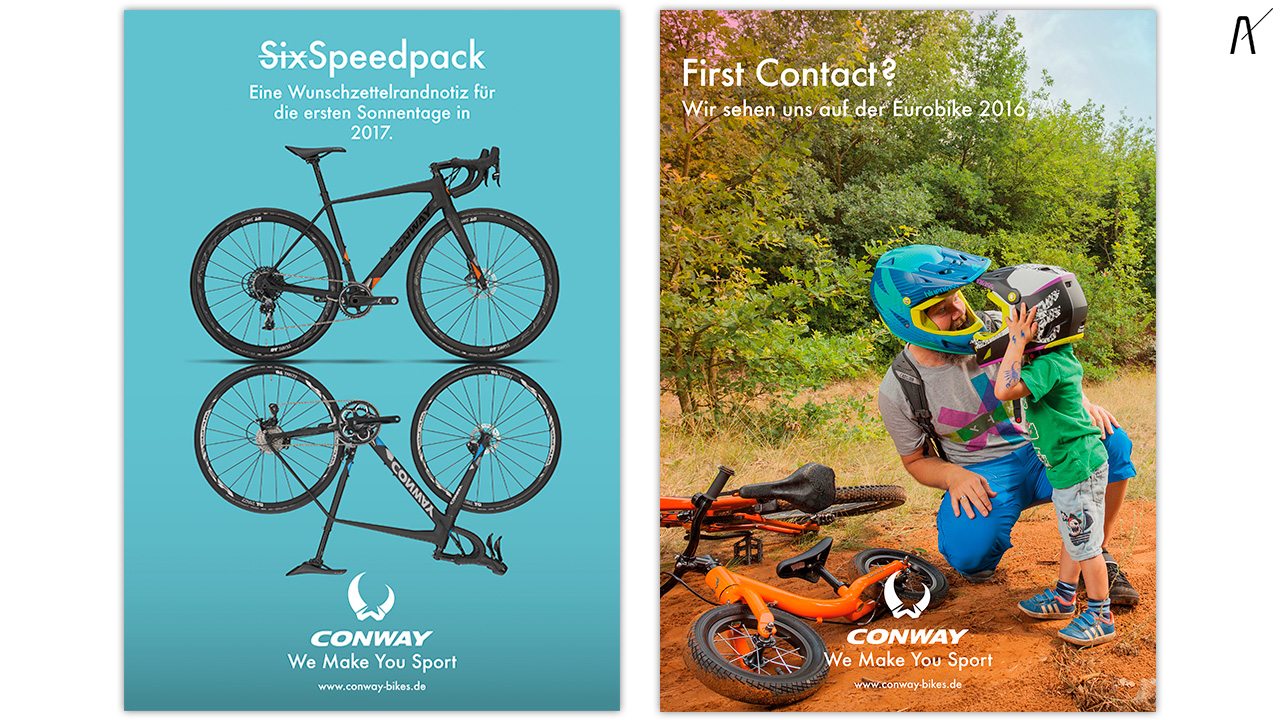 Anzeigen, Poster Kampagne für Conway Bikes